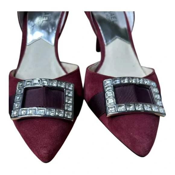 Michael Kors Burgundy Suede Kitten Heels with Rhinestone Buckle – Size 5M - Picture 4 of 11
